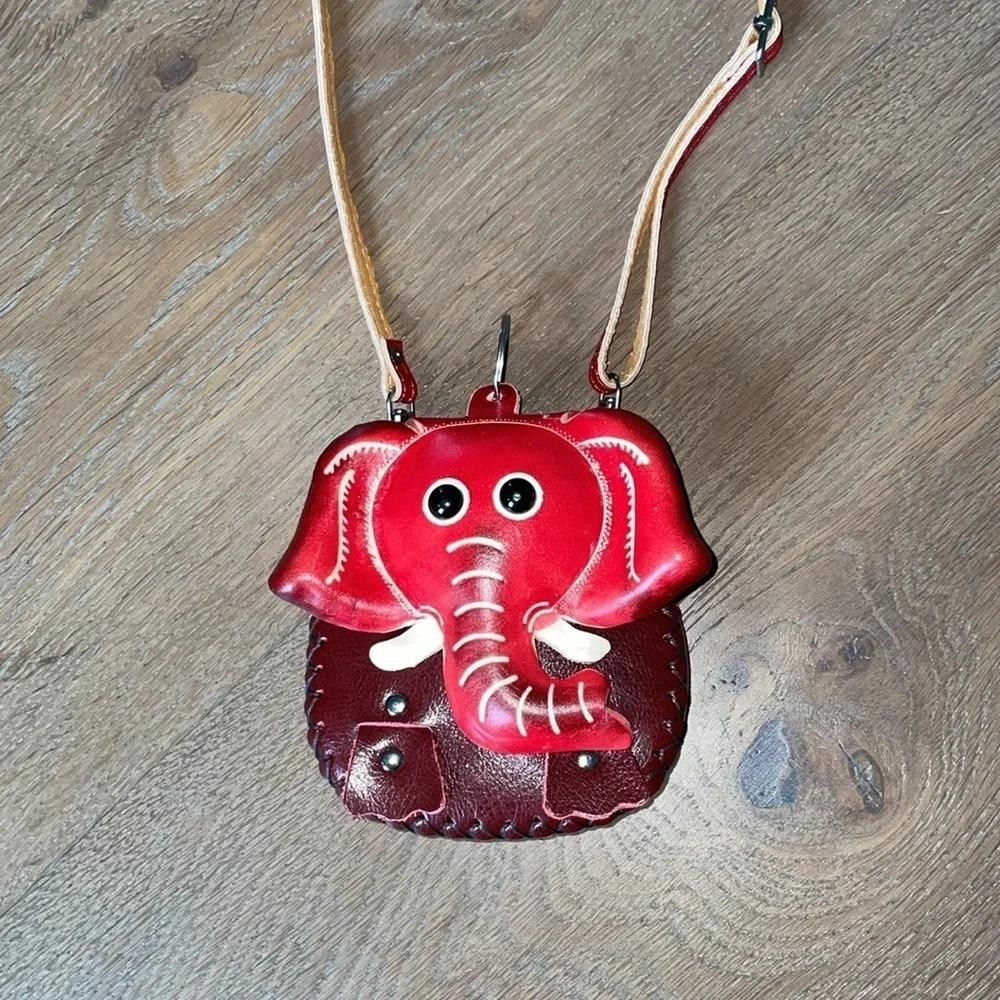 Genuine Leather Crossbody Elephant Coin Purse  Purse Charm